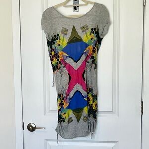 Angel Gray Mini Dress with Multicolor Geometric Print